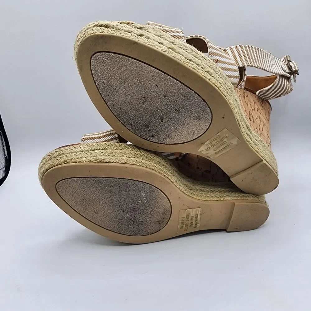 Bakers tan & white strappy cork wedges